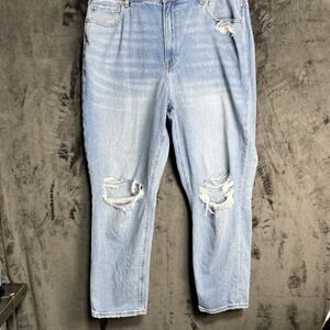 American Eagle Jeans Women 18 Mom Jean Straight Distressed Denim